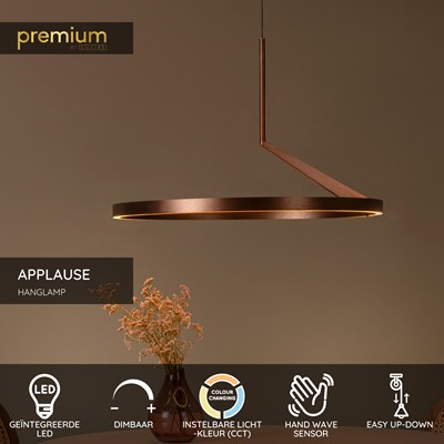 Lucide APPLAUSE - Hanglamp - Ø 60 cm - LED Dimb. - CCT - 1x32W 2700K/4000K - Handbewegingssensor - Koffie | Premium